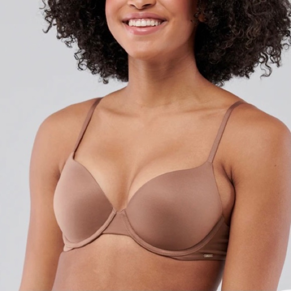 GILLY HICKS BARE COMFORT PUSH UP WIRELESS T SHIRT BROWN BRA SIZE 34C/MED…